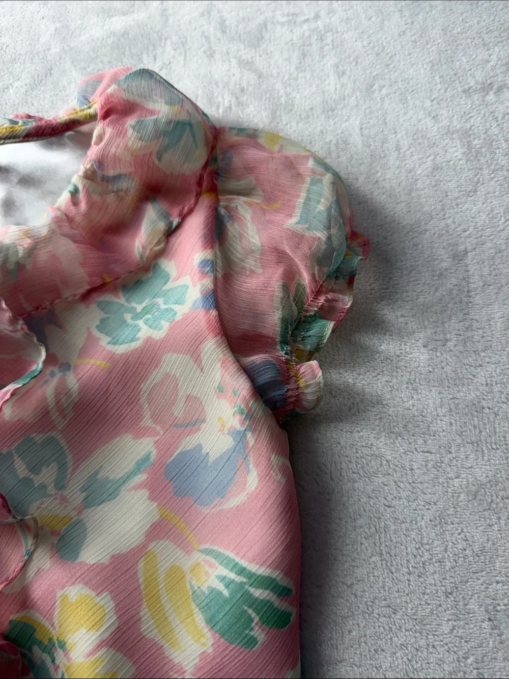 Ralph Lauren Pink Floral Ruffle Front Pearl-Button Girls Dress